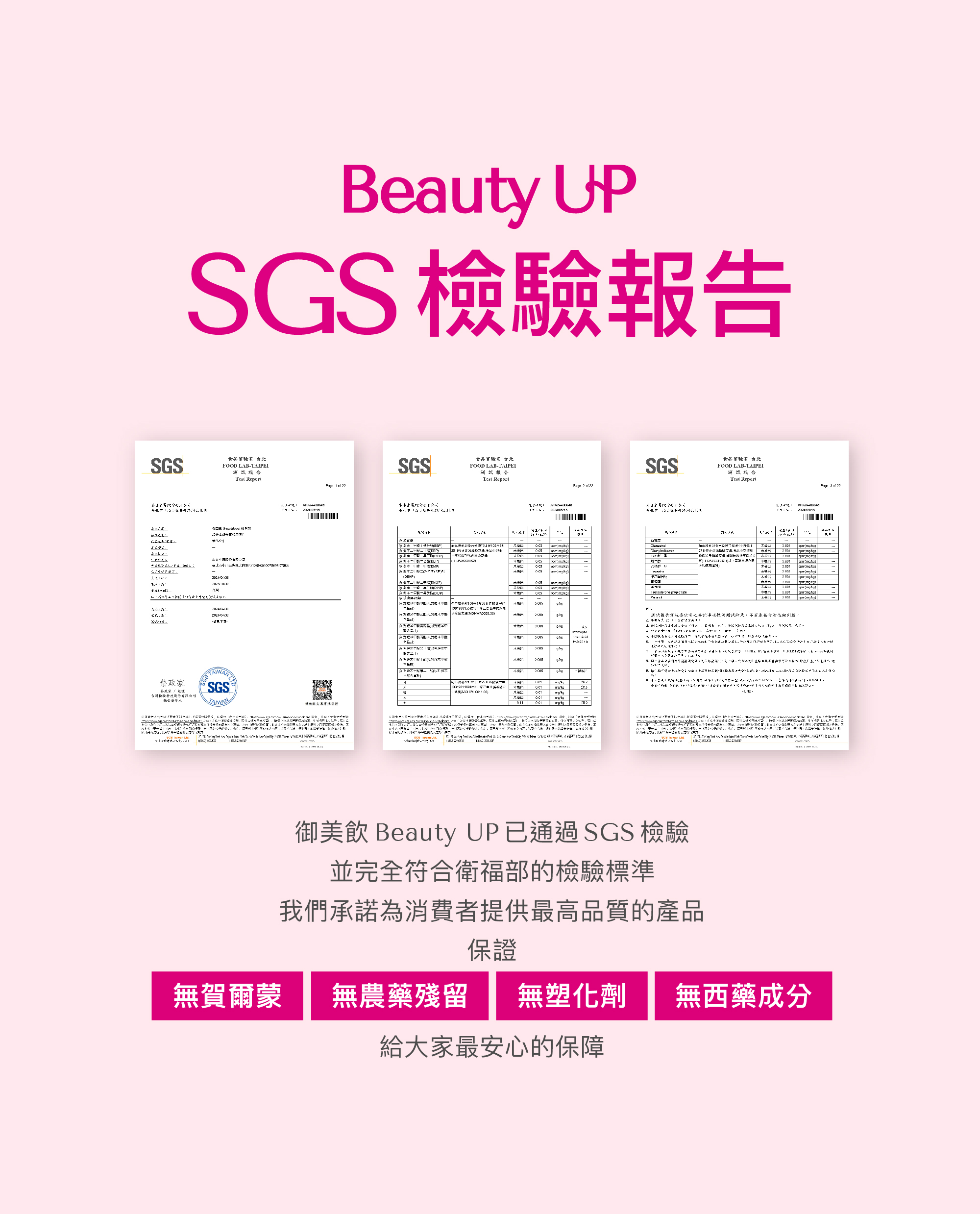 Beauty UP 也有公開的 SGS 檢驗報告。